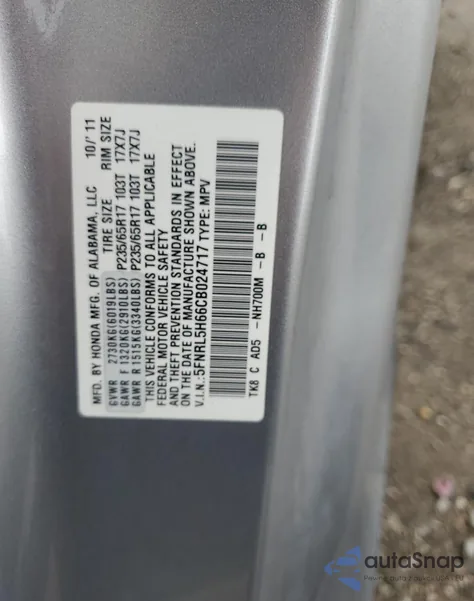2012 Honda Odyssey Exl z USA, uszkodzony, nr VIN 5FNRL5H66CB024717